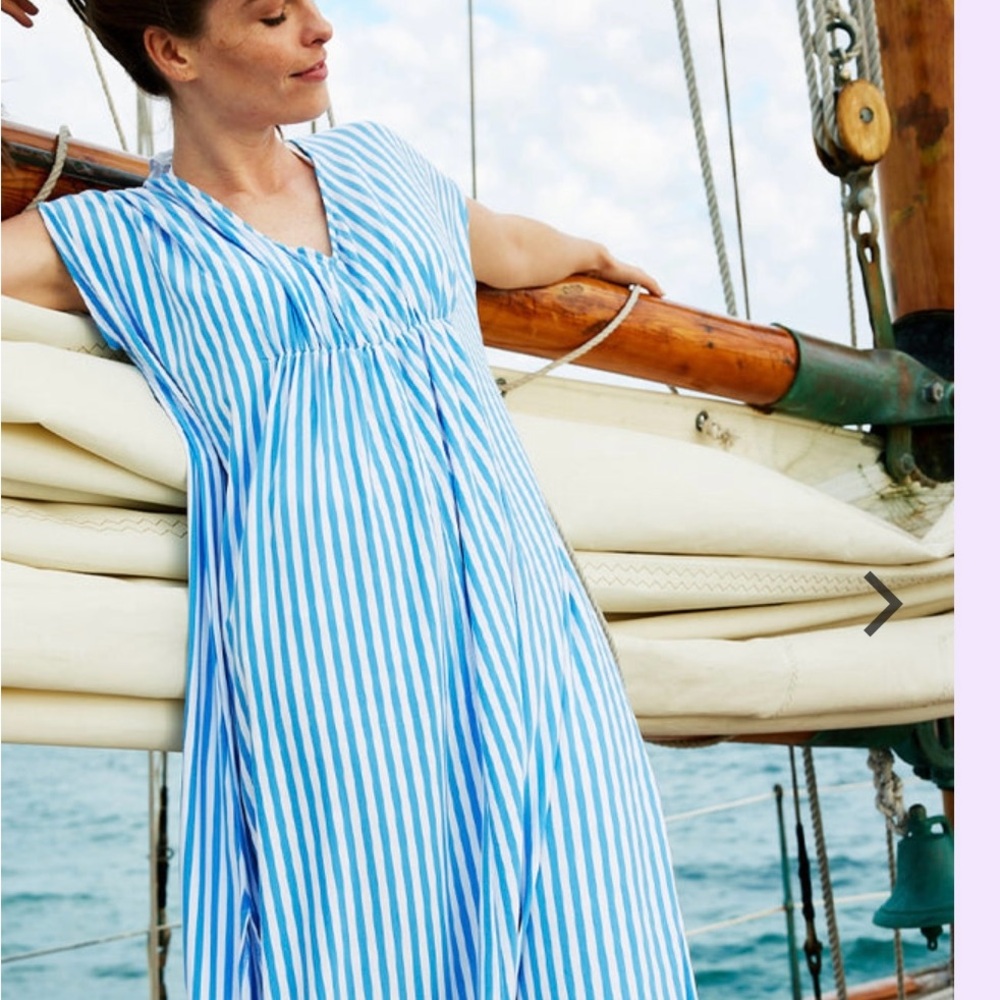 Lake Dreamknit Seafarer Blue & White Vertical Stripe Caftan Medium